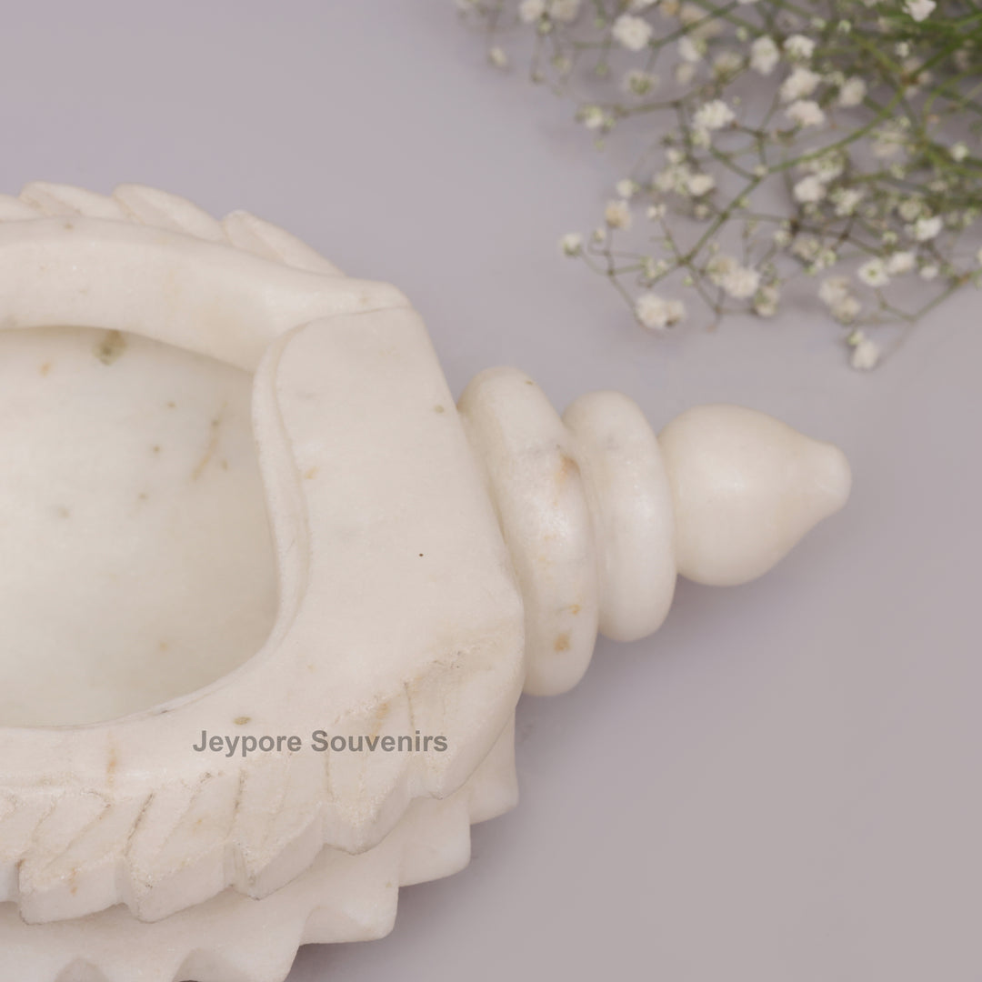 Hand-Carved White Marble Conch Shell Decorative Urli Bowl