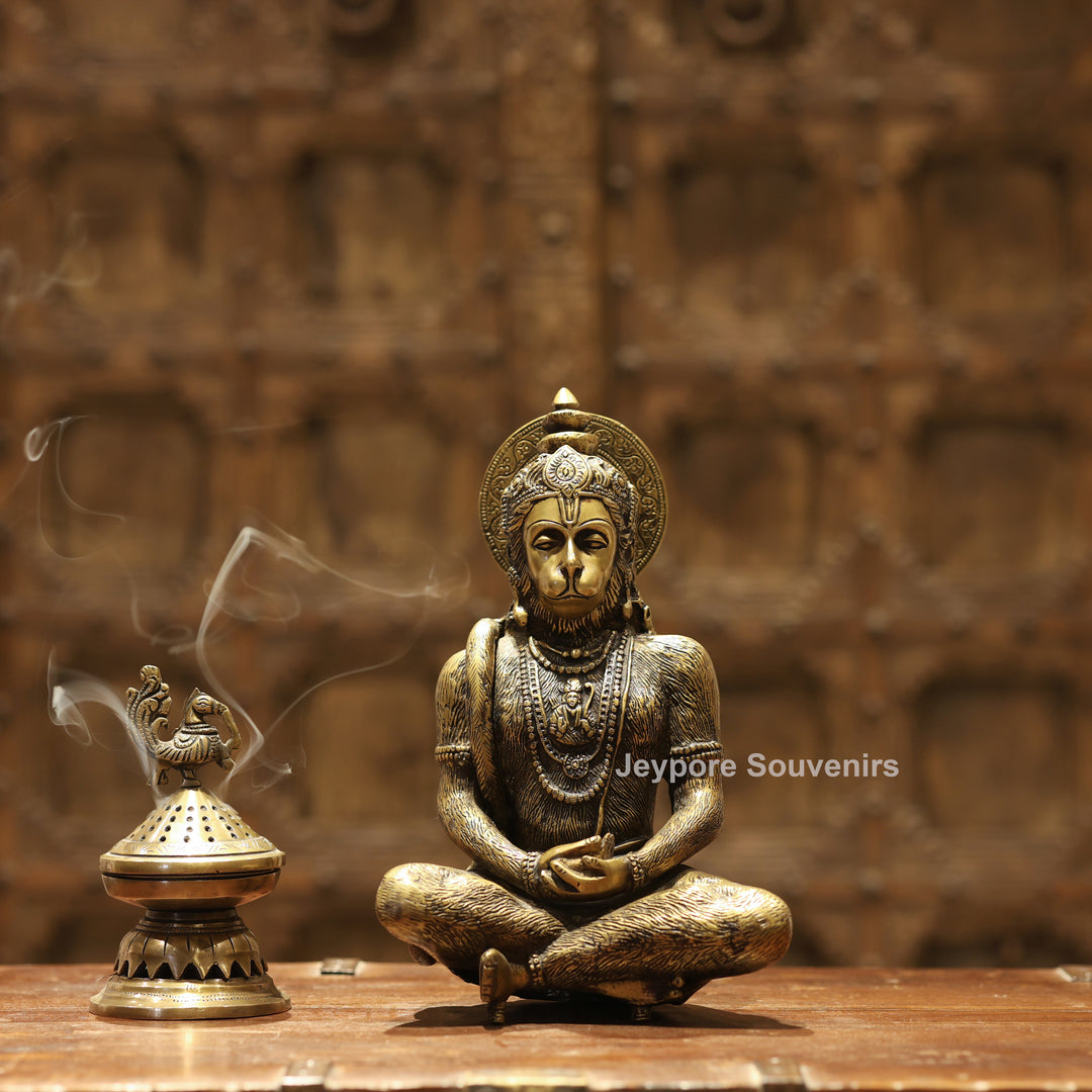 12" Handcrafted Brass Spiritual Meditating Hanuman Statue
