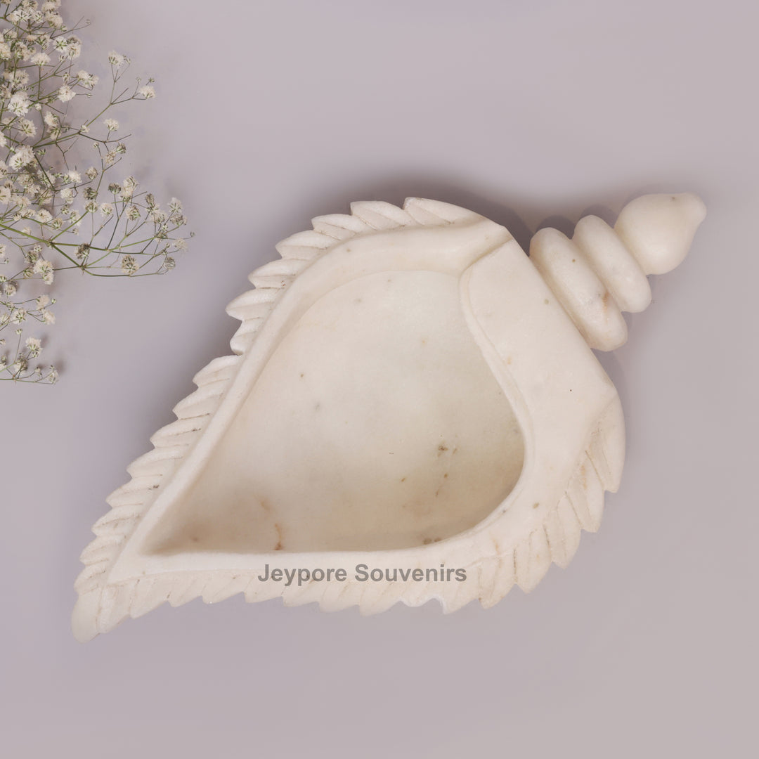 Hand-Carved White Marble Conch Shell Decorative Urli Bowl