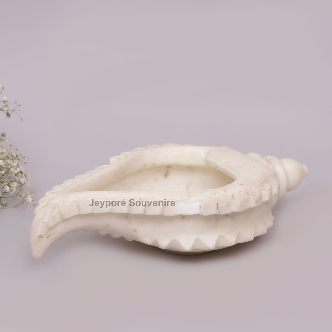Hand-Carved White Marble Conch Shell Decorative Urli Bowl