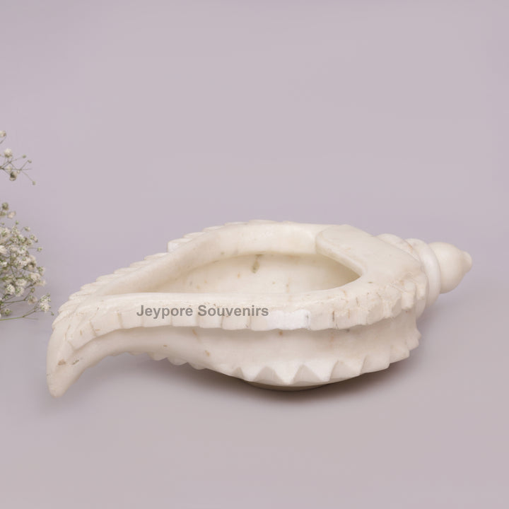 Hand-Carved White Marble Conch Shell Decorative Urli Bowl