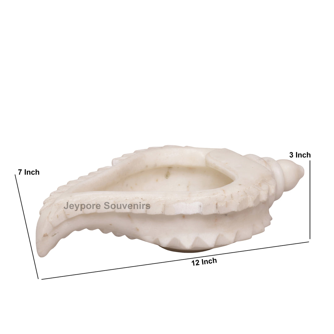 Hand-Carved White Marble Conch Shell Decorative Urli Bowl