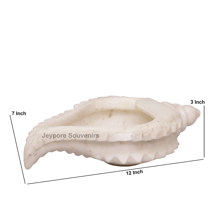 Hand-Carved White Marble Conch Shell Decorative Urli Bowl