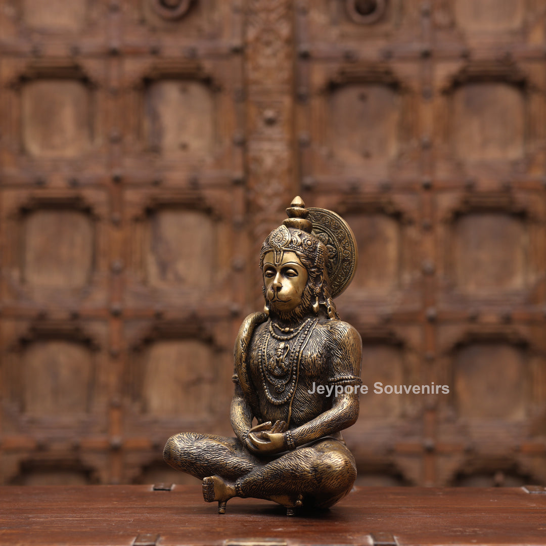 12" Handcrafted Brass Spiritual Meditating Hanuman Statue