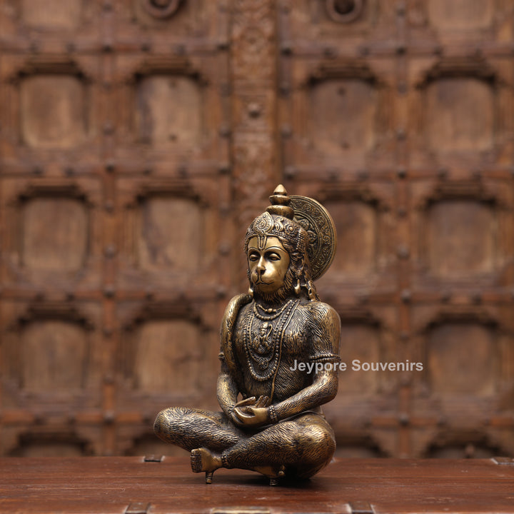 12" Handcrafted Brass Spiritual Meditating Hanuman Statue