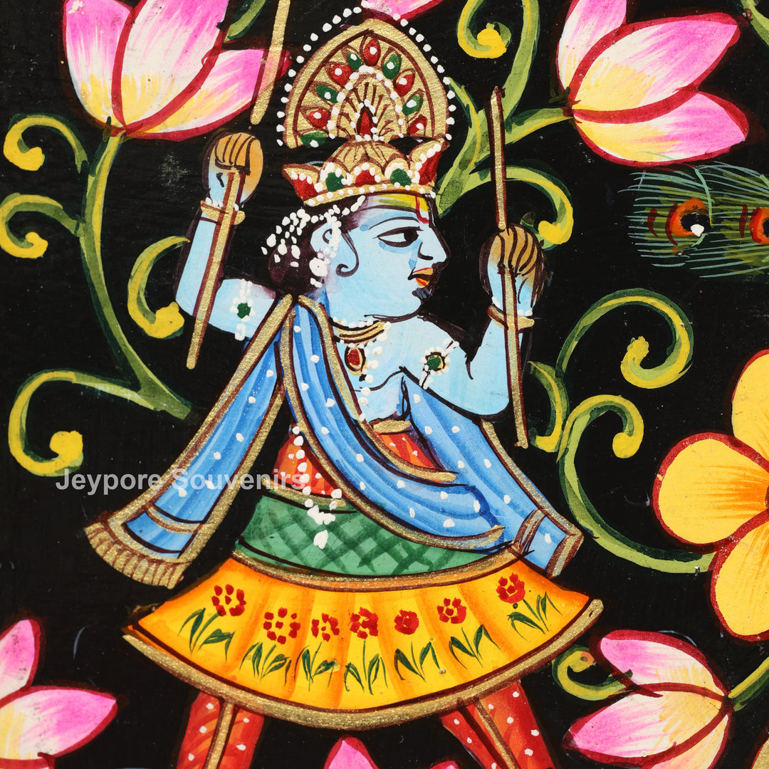 Hand-Painted Pichwai Krishna Jharokha Wooden Wall Mirror