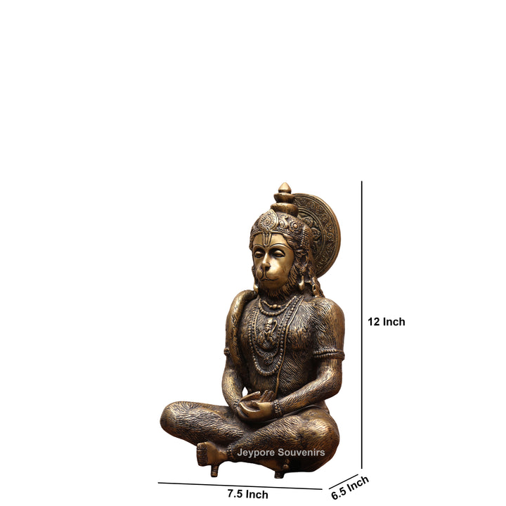 12" Handcrafted Brass Spiritual Meditating Hanuman Statue