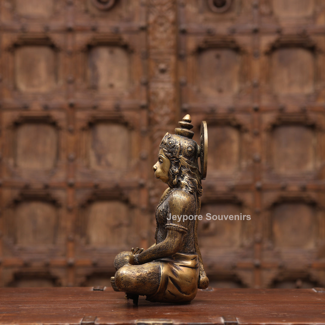 12" Handcrafted Brass Spiritual Meditating Hanuman Statue