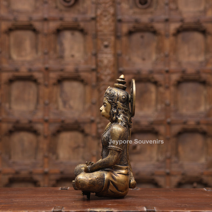 12" Handcrafted Brass Spiritual Meditating Hanuman Statue