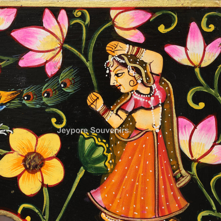 Hand-Painted Pichwai Krishna Jharokha Wooden Wall Mirror