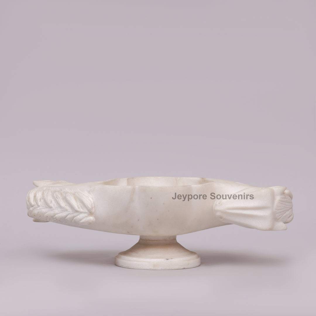 Hand-Carved White Marble Horse Head Urli with Detailed Manes