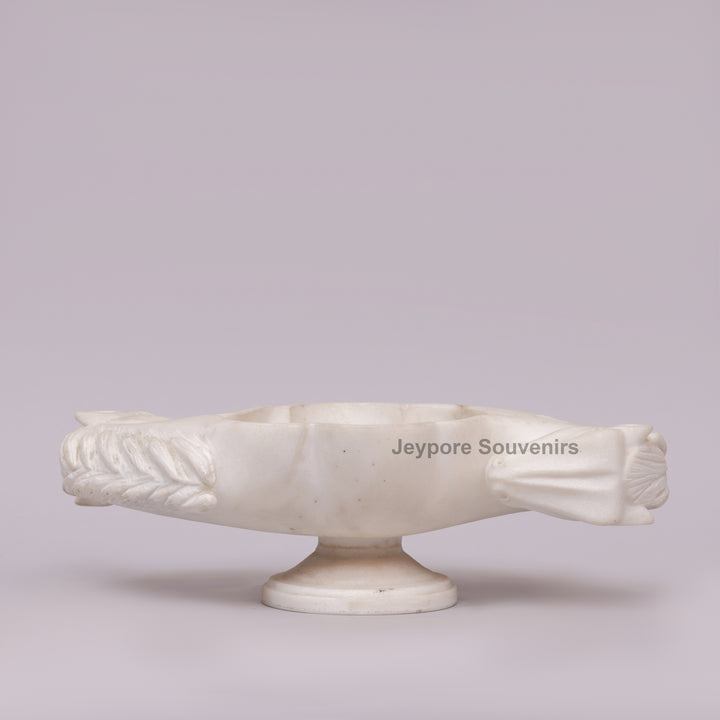 Hand-Carved White Marble Horse Head Urli with Detailed Manes