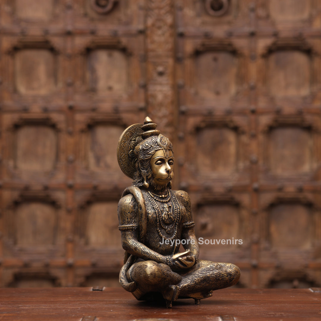 12" Handcrafted Brass Spiritual Meditating Hanuman Statue