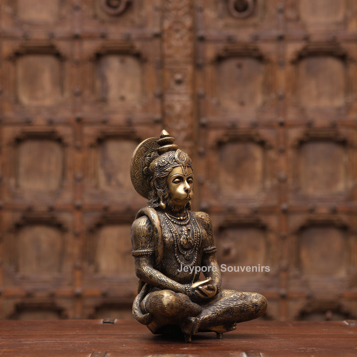 12" Handcrafted Brass Spiritual Meditating Hanuman Statue
