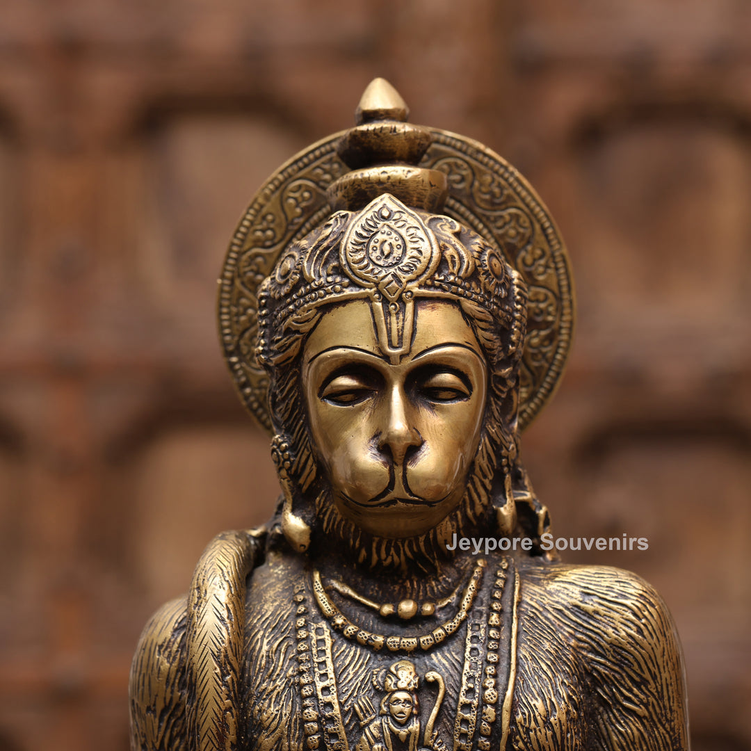 12" Handcrafted Brass Spiritual Meditating Hanuman Statue
