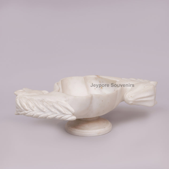 Hand-Carved White Marble Horse Head Urli with Detailed Manes