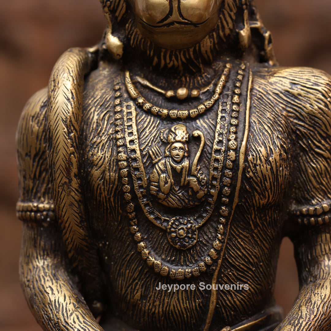 12" Handcrafted Brass Spiritual Meditating Hanuman Statue