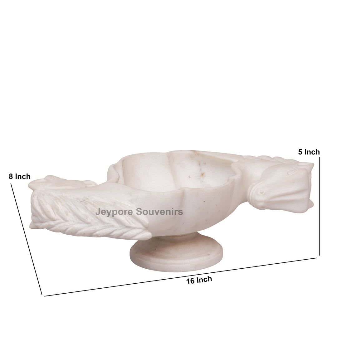 Hand-Carved White Marble Horse Head Urli with Detailed Manes