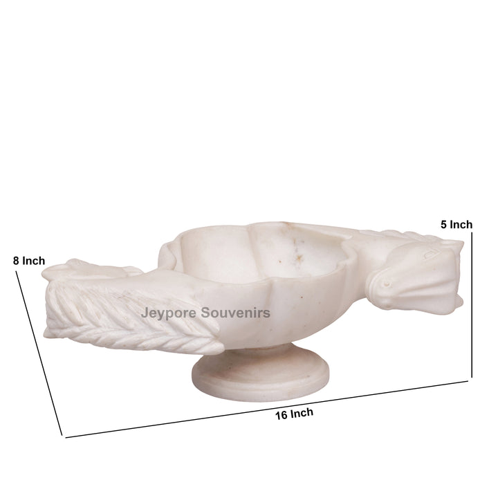 Hand-Carved White Marble Horse Head Urli with Detailed Manes
