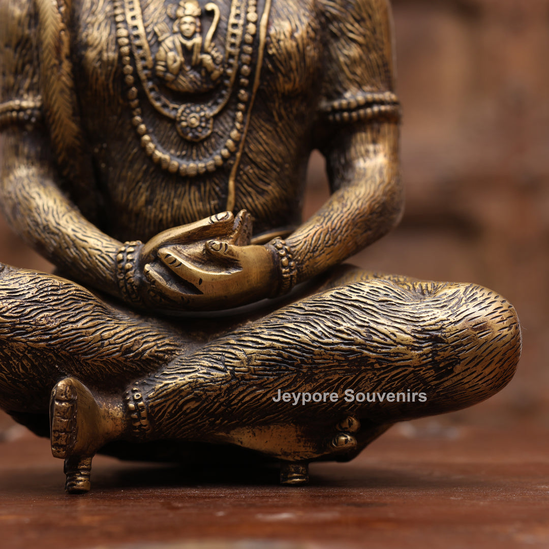12" Handcrafted Brass Spiritual Meditating Hanuman Statue