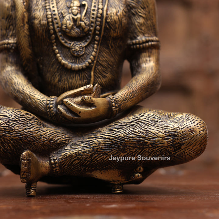 12" Handcrafted Brass Spiritual Meditating Hanuman Statue
