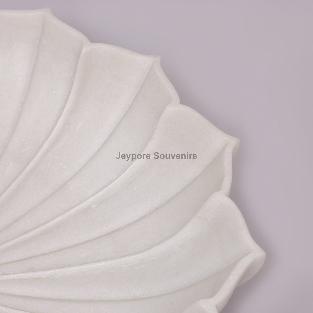 Hand-Carved White Marble Lotus Urli Bowl – 21 Inch Fluted Petal Design