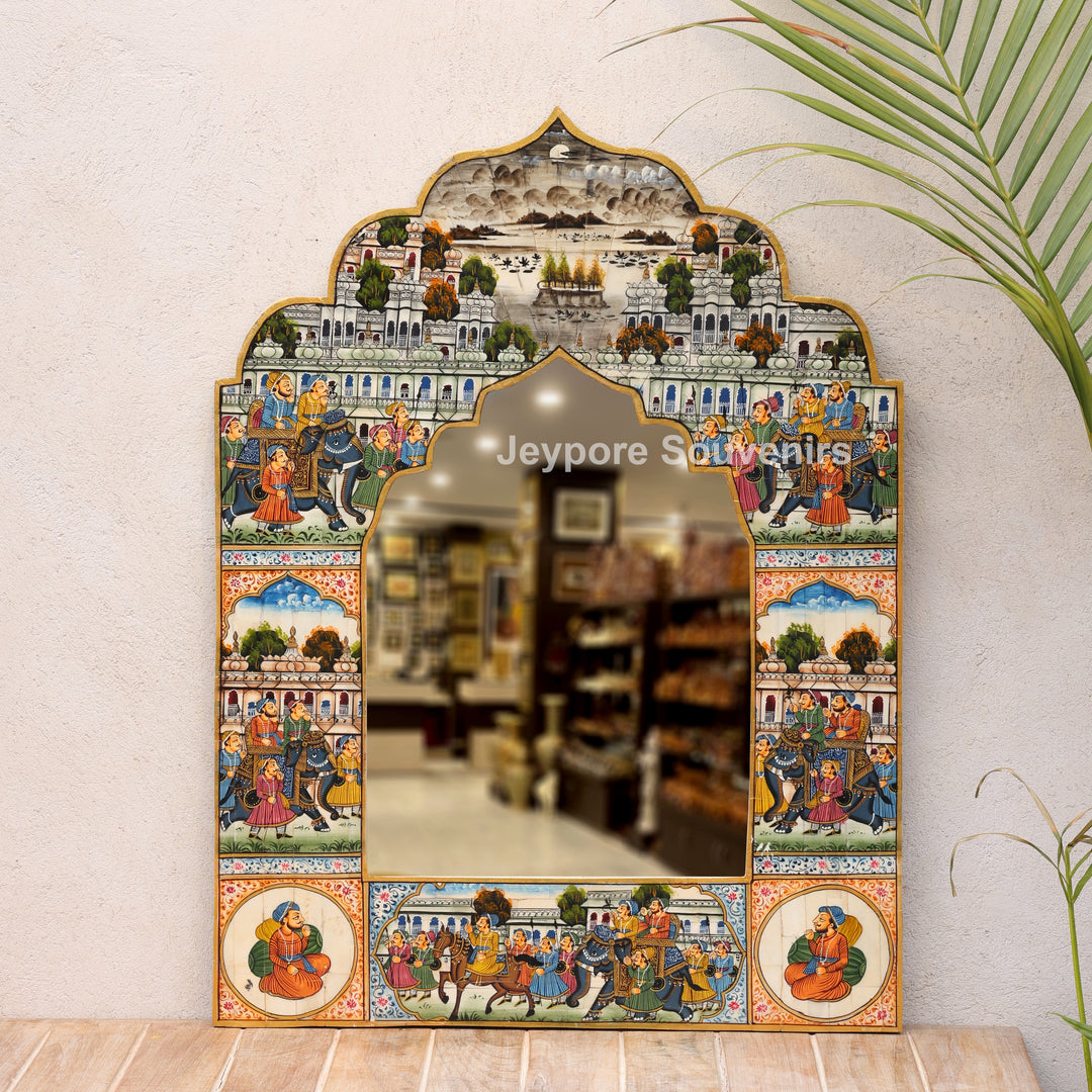 Handcrafted Royal Palace Procession Camel Bone Inlay Mirror