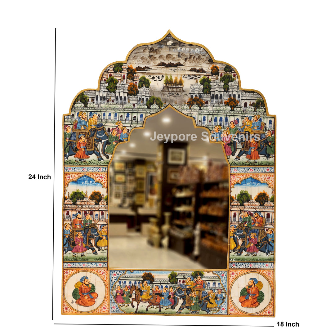 Handcrafted Royal Palace Procession Camel Bone Inlay Mirror