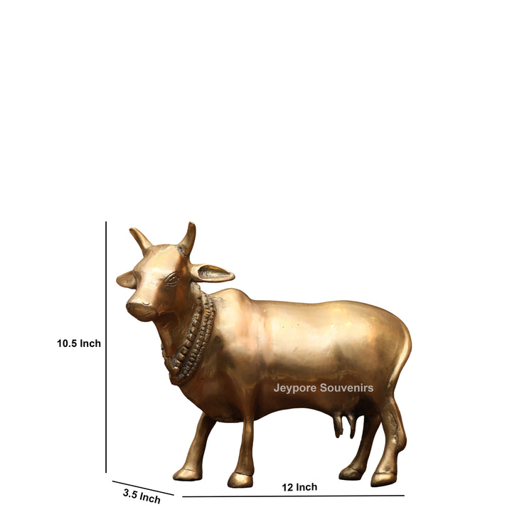 10" Handcrafted Brass Standing Cow Idol