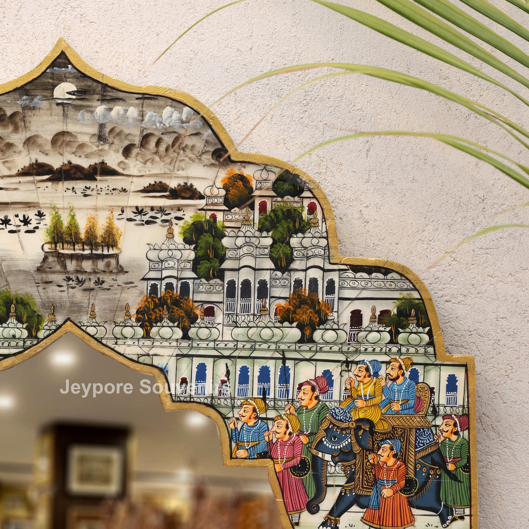 Handcrafted Royal Palace Procession Camel Bone Inlay Mirror