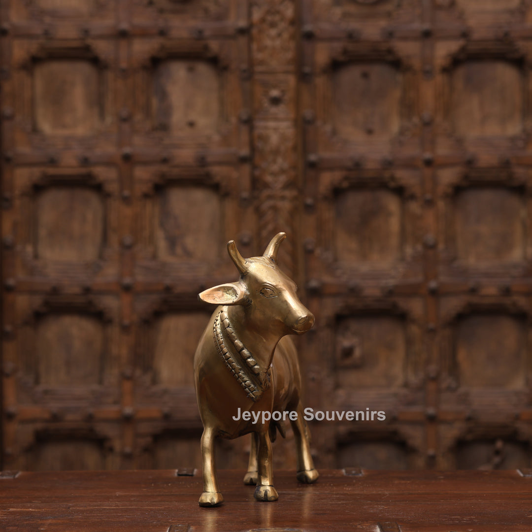 10" Handcrafted Brass Standing Cow Idol