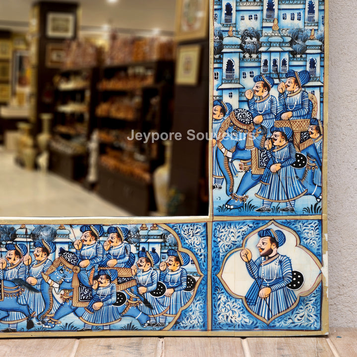 Royal Blue Procession Hand-Painted Camel Bone Inlay Mirror