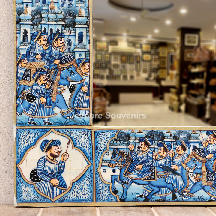 Royal Blue Procession Hand-Painted Camel Bone Inlay Mirror