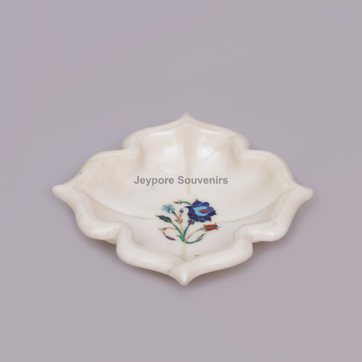 White Marble Pietra Dura Decorative Urli Bowl with Floral Inlay
