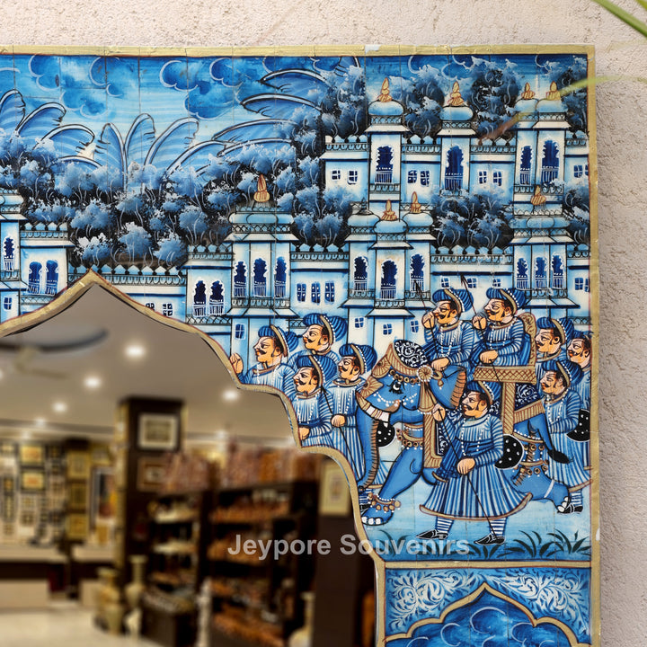 Royal Blue Procession Hand-Painted Camel Bone Inlay Mirror