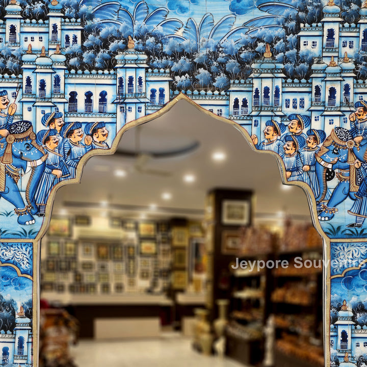 Royal Blue Procession Hand-Painted Camel Bone Inlay Mirror