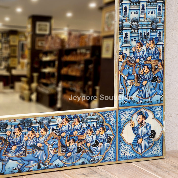 Royal Blue Procession Hand-Painted Camel Bone Inlay Mirror