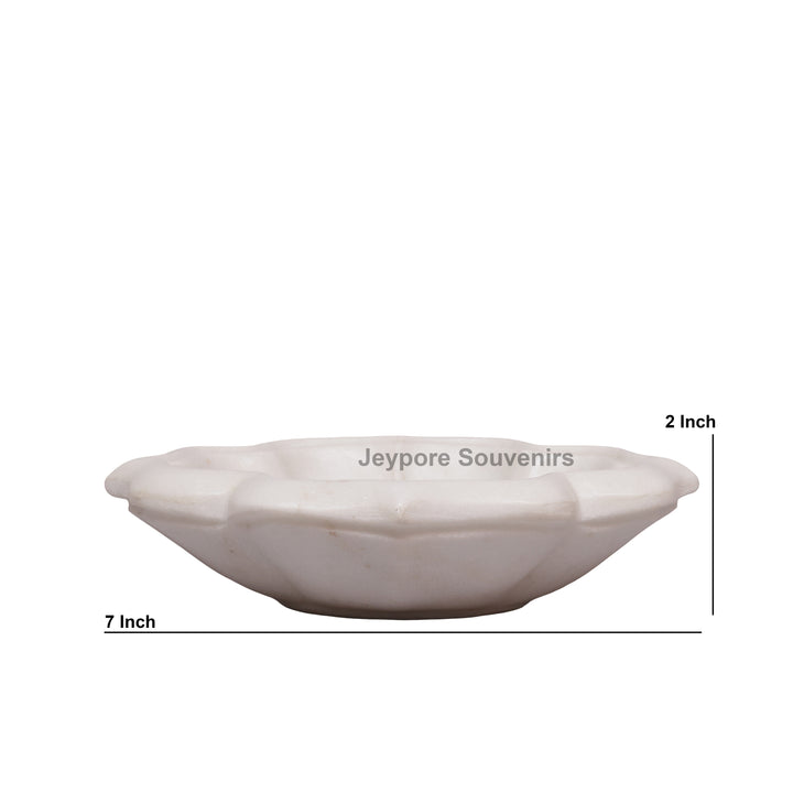 White Marble Lotus Bowl with Floral Pietra Dura Stone Inlay Design