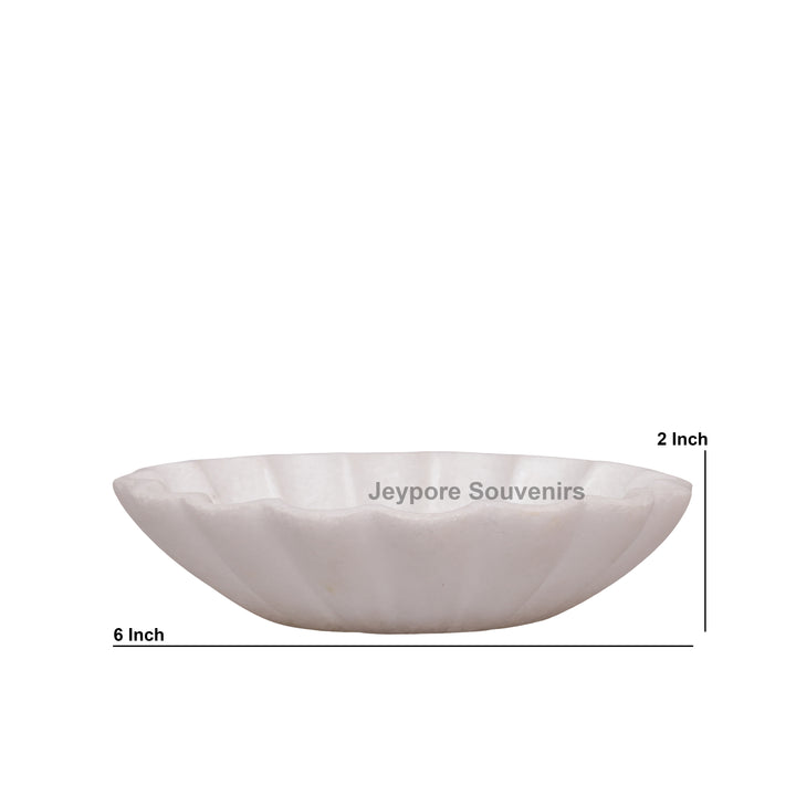 Handcrafted White Marble Fluted Bowl with Blue &amp; Red Floral Inlay