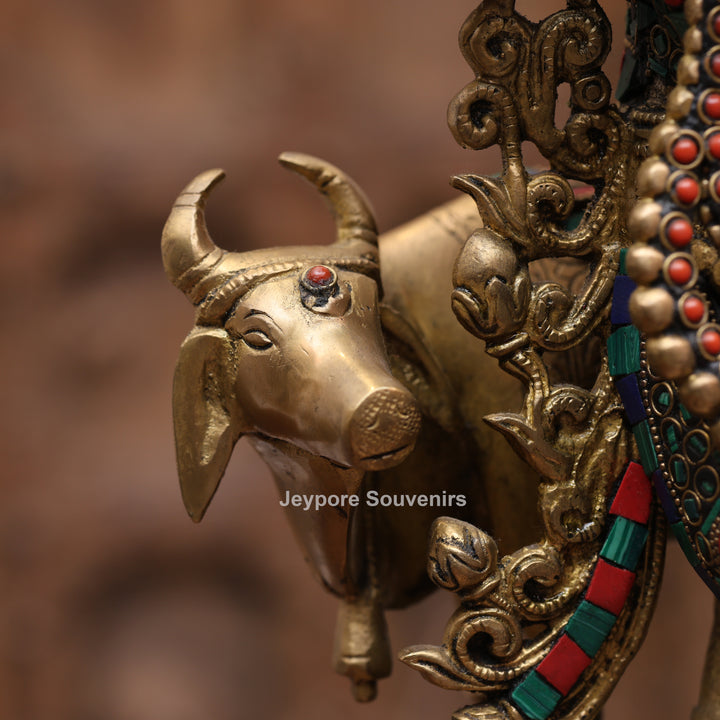 15 Inches Handcrafted Brass Meenakari Lord Krishna with Cow Statue
