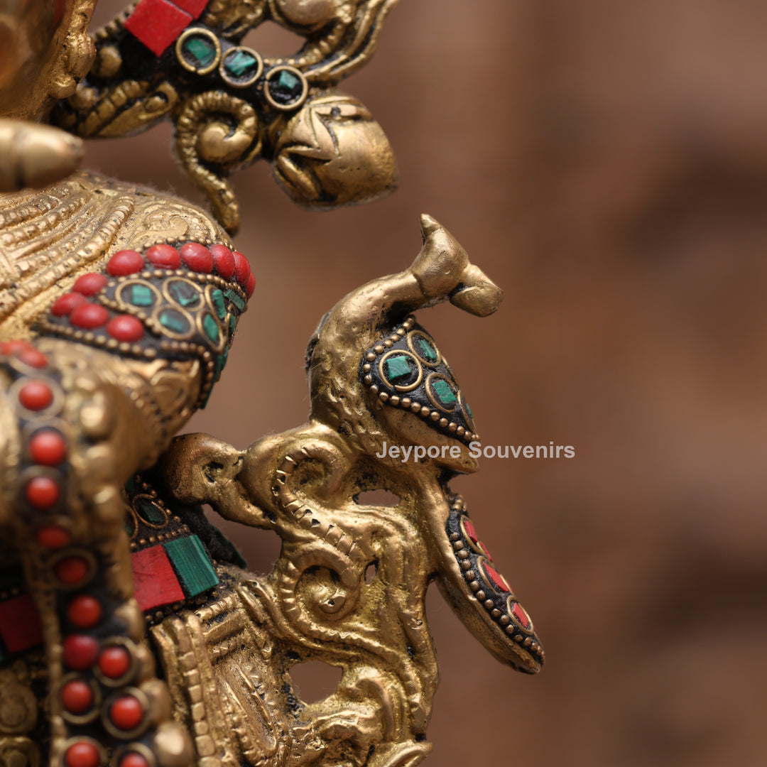 15 Inches Handcrafted Brass Meenakari Lord Krishna with Cow Statue