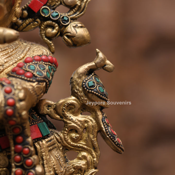 15 Inches Handcrafted Brass Meenakari Lord Krishna with Cow Statue