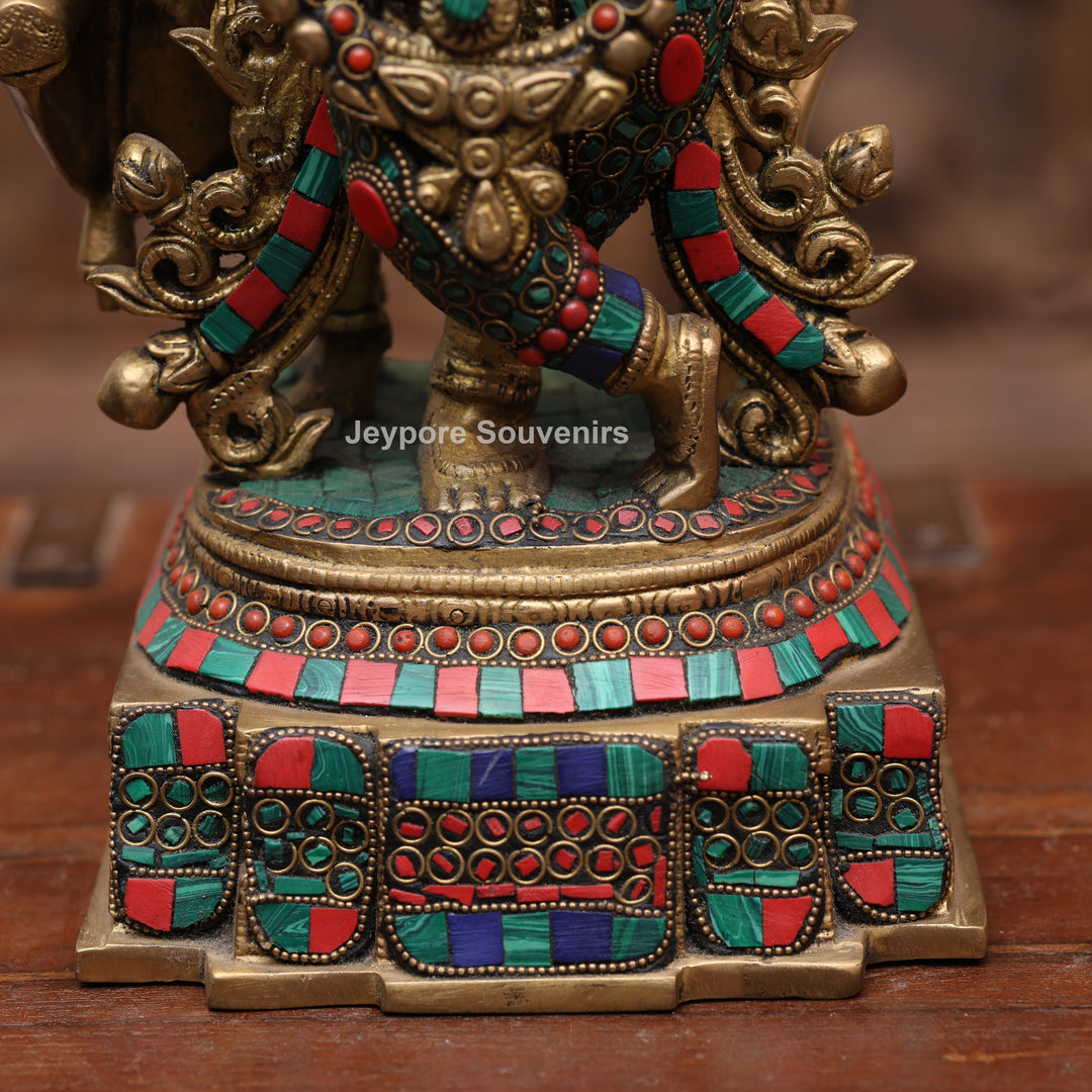 15 Inches Handcrafted Brass Meenakari Lord Krishna with Cow Statue