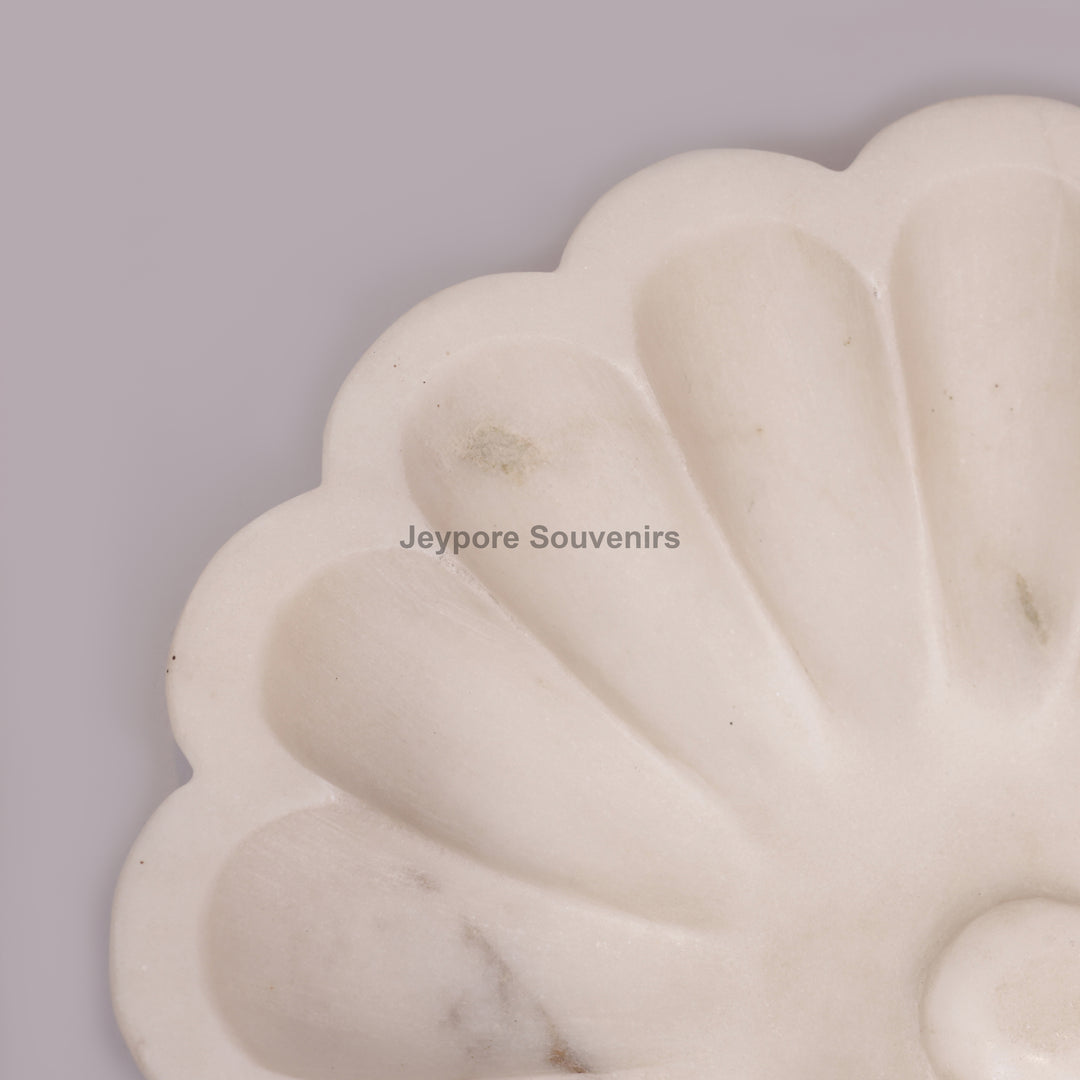Hand-Carved White Marble Flower-Shaped Decorative Bowl