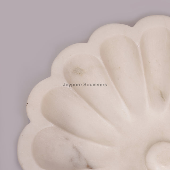 Hand-Carved White Marble Flower-Shaped Decorative Bowl