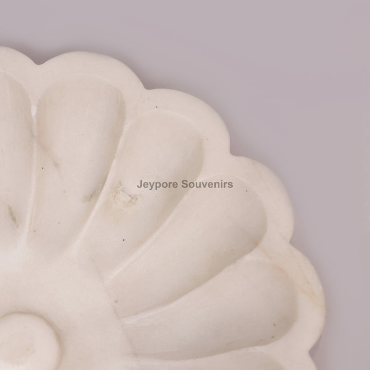 Hand-Carved White Marble Flower-Shaped Decorative Bowl