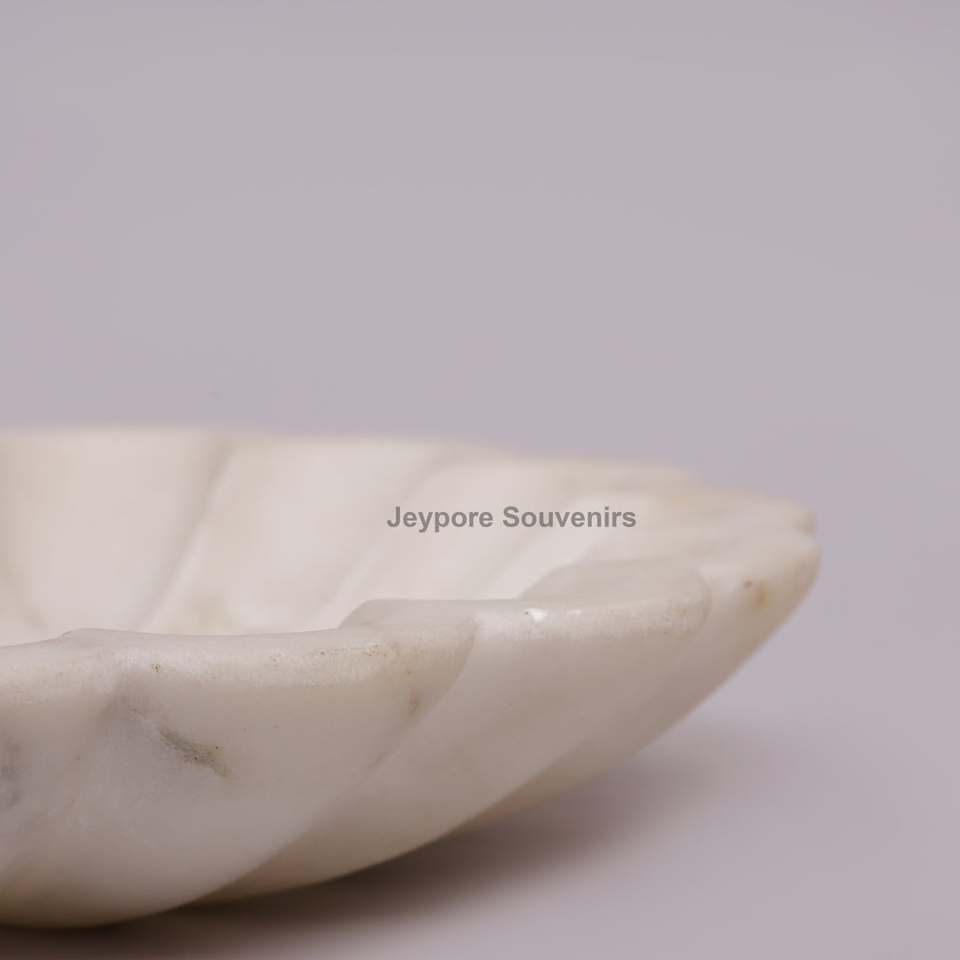 Hand-Carved White Marble Flower-Shaped Decorative Bowl