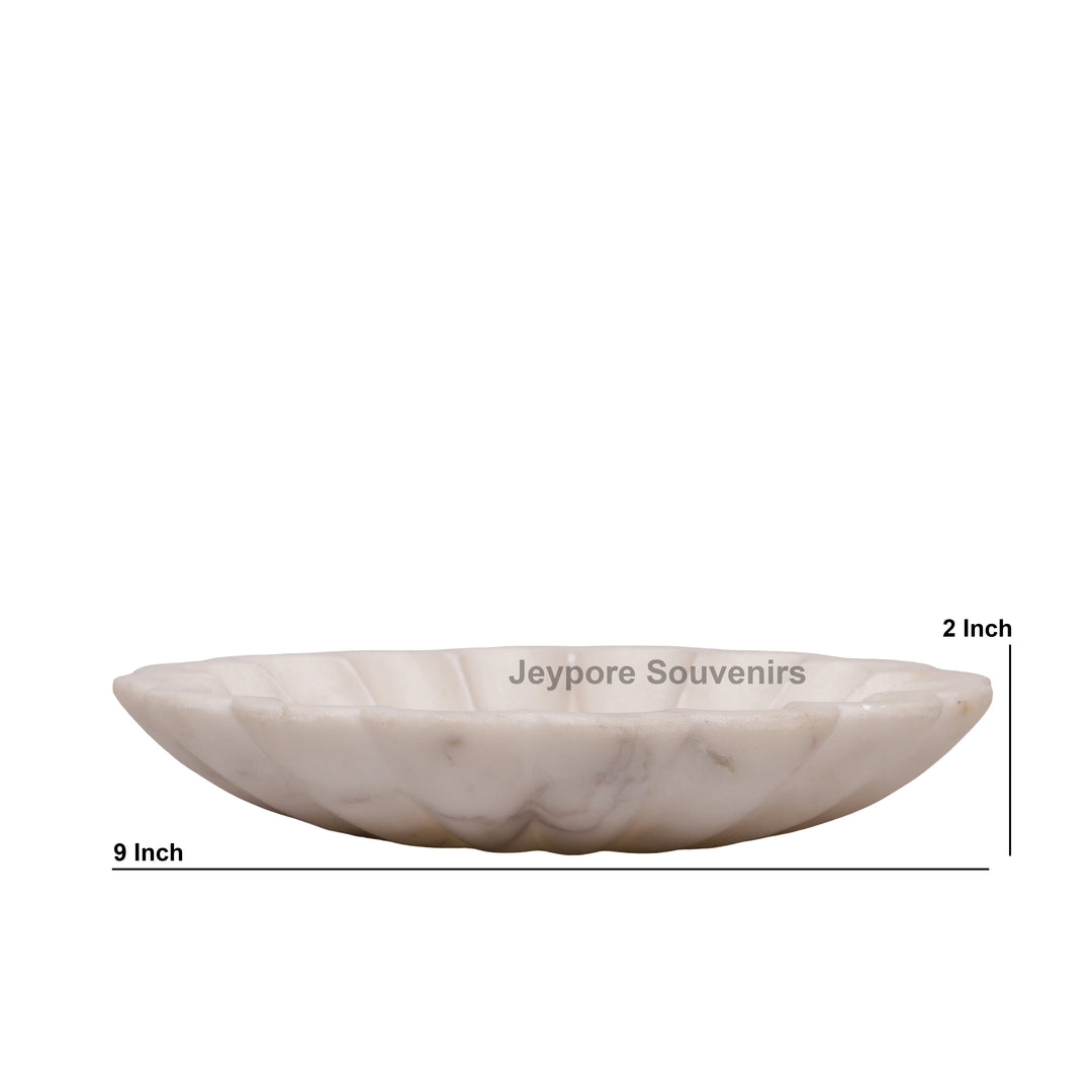 Hand-Carved White Marble Flower-Shaped Decorative Bowl