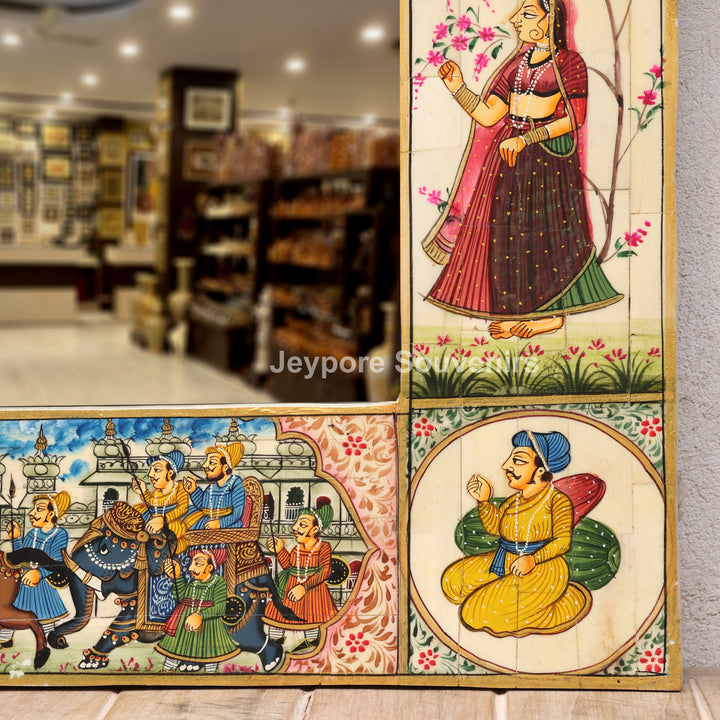 Handcrafted Rajasthani Royal Procession Camel Bone Inlay Haveli Mirror Wall Décor
