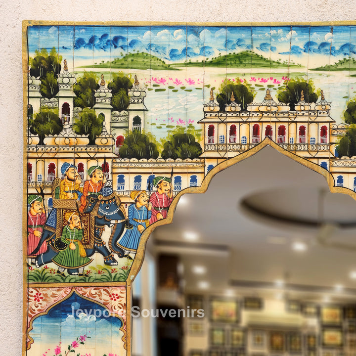 Handcrafted Rajasthani Royal Procession Camel Bone Inlay Haveli Mirror Wall Décor